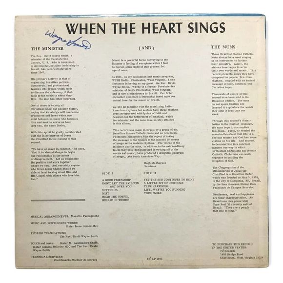 LP Vinyl THE MINISTER AND THE NUNS When The Heart Sings RARE FE 1003 W Autograph - Picture 4 of 4